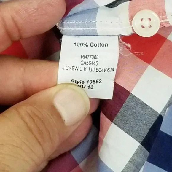 J Crew Medium Lightweight Button Down Red White Blue Long Sleeve Cotton Shirt - Picture 7 of 7